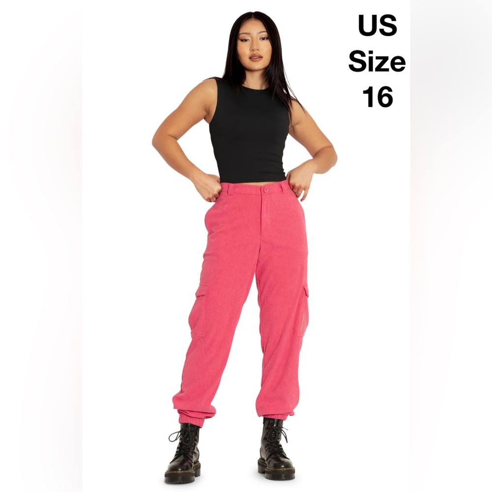 BLACKMILK Watermelon CORD CARGO PANTS! Wide Wale Coral Corduroy Casual Pockets